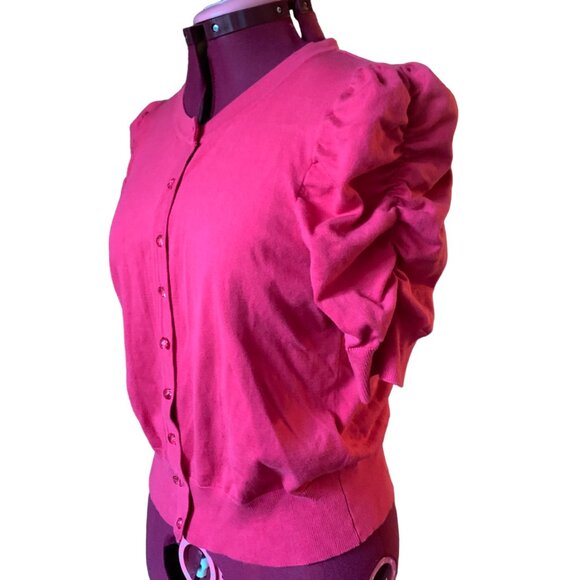 AUGUST SILK - Button Up Cardigan Puffed ruched sleeves - Melon Pink - medium - Picture 3 of 8